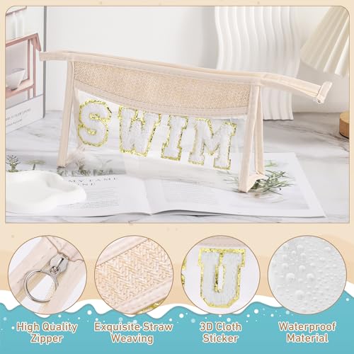 Etercycle Clear Makeup Bag SWIM Pouch, Small Boho Straw Travel Beach Bag - style: Swim