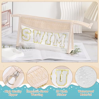 Etercycle Clear Makeup Bag SWIM Pouch, Small Boho Straw Travel Beach Bag - style: Swim