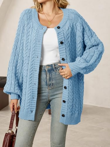 Saodimallsu Womens Cable Knit Cardigans Oversized Chunky Fall Sweater Dress - color: Blue, size: Medium