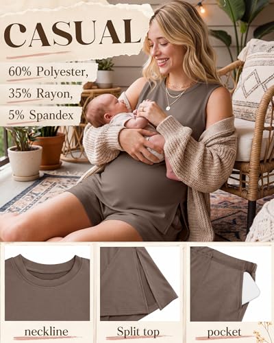 Riyiper Women's Maternity 2 Piece Casual Outfits Sets - color: Coffee, size: X-Large