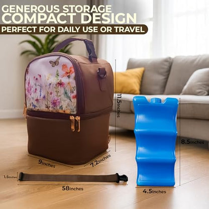 insulated breast pump bag with ice pack fits 6 baby bottles floral print waterproof easy to clean portable travel cooler for working moms