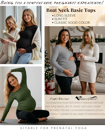 3 Pack Women's Maternity Long Sleeve Cotton Shirts - color: Black, Army Green, Light Gray, size: Medium