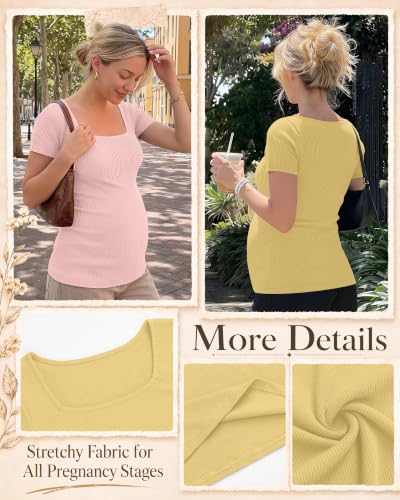 Ficerd 4 Pack Women's Maternity Shirts - color: Yellow, Apricot, Light Pink, Purple, size: Medium