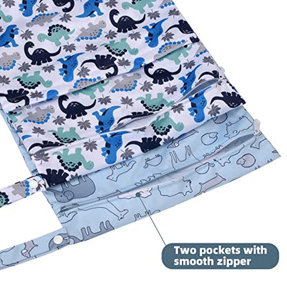 2pcs Waterproof Wet Dry Bags Wet Bags with Two Zippered Pockets - color: Dinosaur