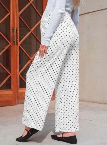 BLENCOT Women's Maternity Flowy Pants Polka Dot Pregnancy Trousers - color: White, size: X-Large