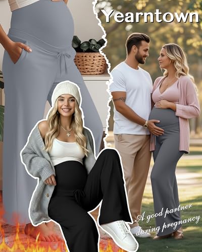 3 Pack Fleece Lined Maternity Sweatpants Lounge Pants - color: Black, Gray, Light Gray, size: Large