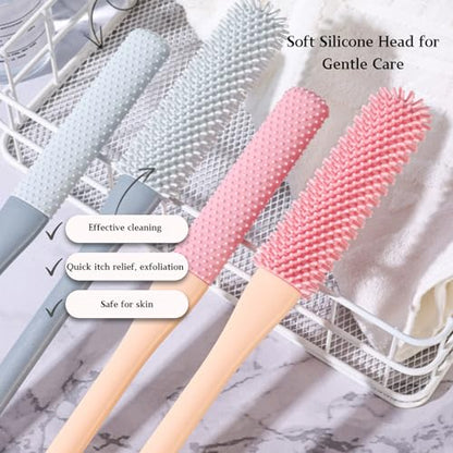 Toe Cleaning Brush with 15.7" Long Handle, Foot Scrubber in Shower - color: Grey