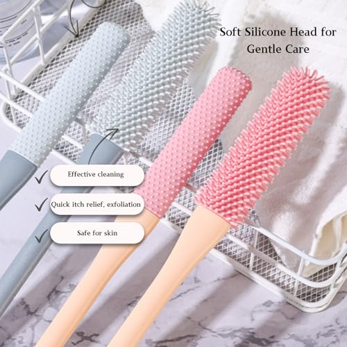 Toe Cleaning Brush with 15.7" Long Handle, Foot Scrubber in Shower - color: Grey