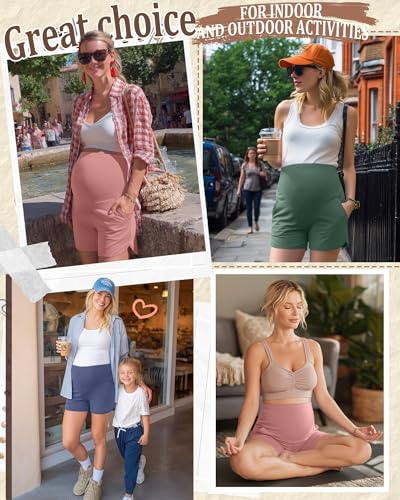3 Pack Women's Maternity Shorts - color: Grey Green, Haze Blue, Grey Pink, size: Small