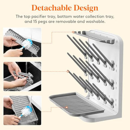 Lifewit 15-Hooks Baby Bottle Drying Rack for Countertop - size: Large-15 Hooks