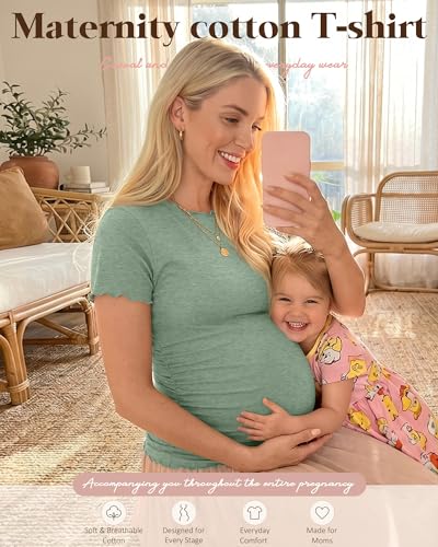 Ficerd 4 Pack Women's Maternity Pregnancy Tops - color: Black, Light Green, Light Pink, Gray Blue, size: Medium