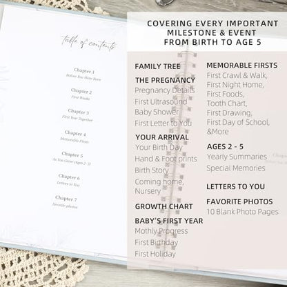 Keepsake Memory Book for Baby Boys or Girls, First 5 Year Baby Book - color: Light Blue