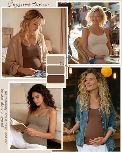 Ficerd 3 Pack Women's Maternity Tank Tops - color: Apricot, Khaki, Coffee, size: Large