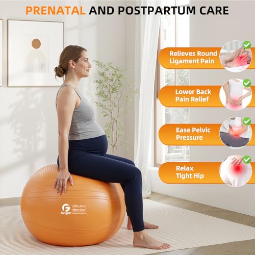 Gruper Yoga Ball, Extra Thick Non Slip Exercise Ball, 4 Sizes - color: ['Orange'], size: 22 Inch (55cm),m