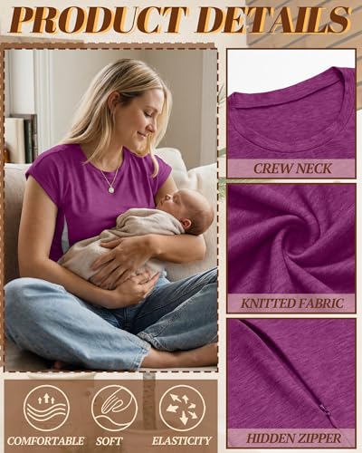 Neer Nursing Tops for Breastfeeding with Zippers - color: Fuchsia, size: Small