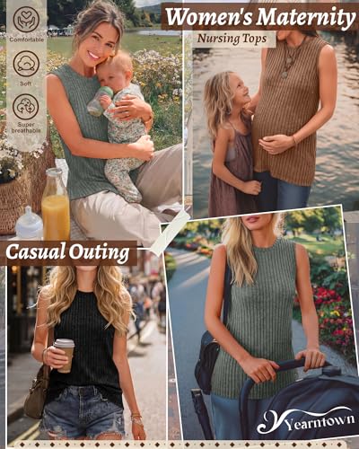 3 Pack Women's Nursing Tank Tops - color: Army Green, Coffee, Black, size: X-Large