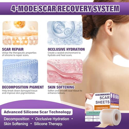 Silicone Scar Sheets, Medical Grade Silicone Scar Tape for Old & New Scars - size: 4M