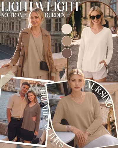 Riyiper 3 Pack Women's Nursing Shirts for Breastfeeding - color: Cream, Light Khaki, Light Brown, size: XX-Large