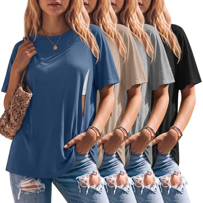 4 Pack Women's Nursing Shirts - color: Haze Blue, Khaki, Light Gray, Black, size: Small