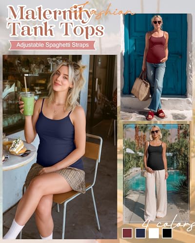4 Pack Maternity Tank Tops - color: Burgundy, Navy Blue, White, Black, size: Large