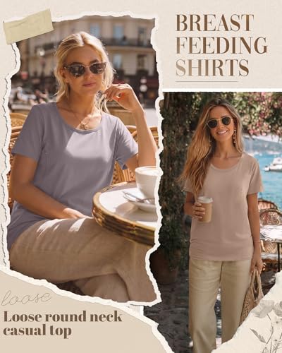 Ficerd 4 Pack Women's Maternity Nursing Shirts - color: Gray Purple, Khaki, White, Black, size: Small