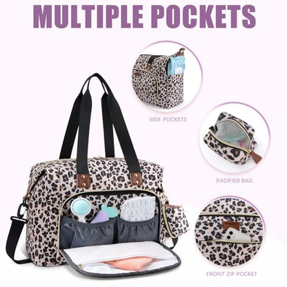 Tuwubi Diaper Bag Tote,Baby Diaper Bag with Pacifier Case - color: Leopard Print, size: Large