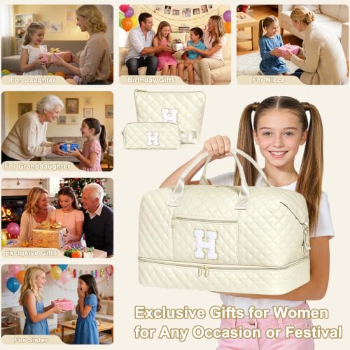 Personalized Travel Duffle Weekender Bag Graduation Birthday Gift for Her - color: Beige, style: H