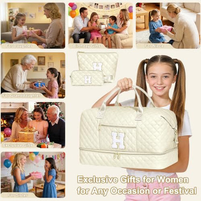 Personalized Travel Duffle Weekender Bag Graduation Birthday Gift for Her - color: Beige, style: H