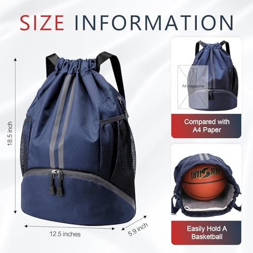 PinCute Gym Bag Drawstring Backpack for Sports, Swim, Workout, Navy Blue - color: Navy Blue
