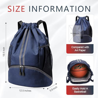 PinCute Gym Bag Drawstring Backpack for Sports, Swim, Workout, Navy Blue - color: Navy Blue