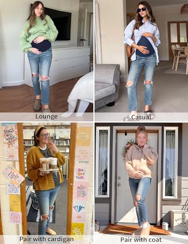 Peauty Ripped Maternity Jeans with Full Belly Panel, Straight Leg - size: 4