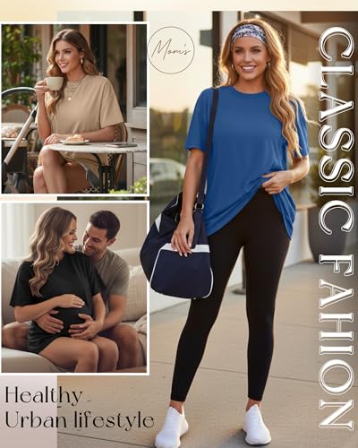 3 Pack Women's Oversize Nursing Tops - color: Hazy Blue, Khaki, Black, size: Large