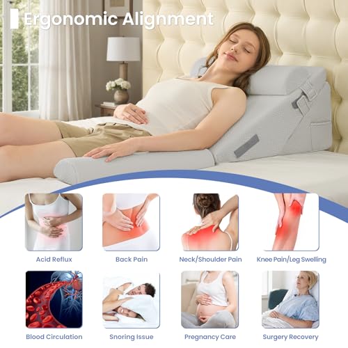 Sasttie Adjustable Wedge Pillow Set for After Surgery, Light Grey - color: Light Grey, size: Adjustable 9&12 Inch + 2 Head Pillows