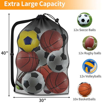 Extra Large Mesh Ball Bag, Heavy Duty 40"x30" Hold 10-12 Soccer Basketball - style: No Pocket