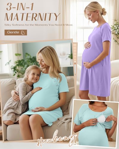 Huukeay 2 Pack Labor and Delivery Hospital Gown - color: Light Purple, Mint Green, size: Small