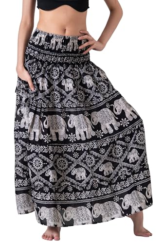 Long Skirts Tiered Maxi Boho Skirt - color: Black Elephant, size: Large-X-Large