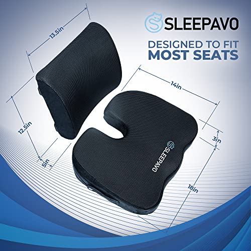 Sleepavo Memory Foam Seat Cushion for Sciatica Tailbone Coccyx Pain Relief