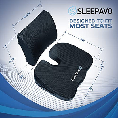 Sleepavo Memory Foam Seat Cushion for Sciatica Tailbone Coccyx Pain Relief