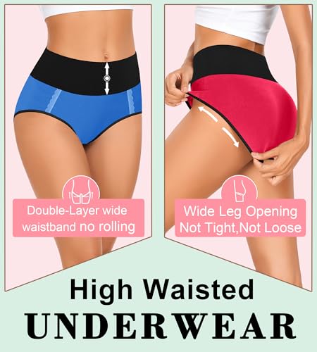 MISSWHO Cotton High Waisted Womens Underwear Soft Stretch Breathable Full Coverage Ladies Panties(Regular & Plus Size) - color: Multicolor-a, size: Large