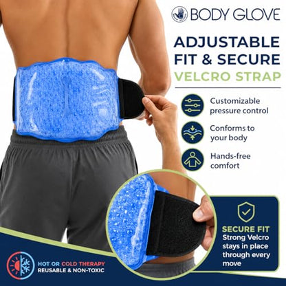 Body Glove Silica Pearl Back Ice Pack Wrap, Reusable Hot or Cold Compress Gel Pack for Back, Adjustable Ice Wrap for Lower Back Pain, Flexible Cold Pack for Injuries
