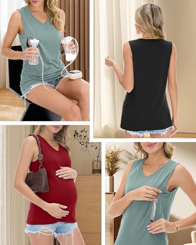 Ficerd 3 Pack Women's Nursing Tank Tops - color: Black, Dusty Green, Red, size: X-Large