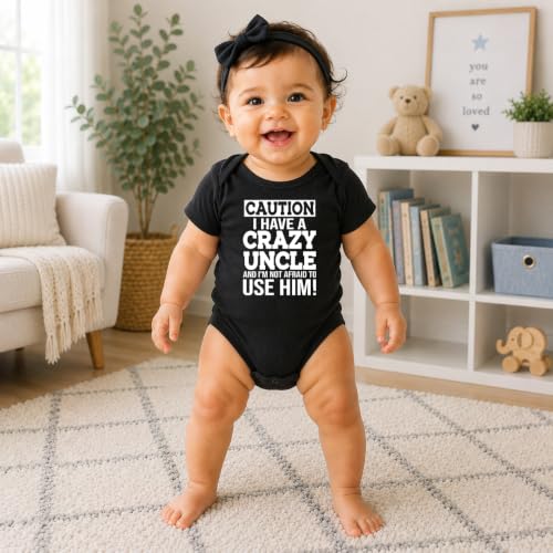 CBTwear Caution I Have a Crazy Uncle Funny Baby Bodysuit - color: Black, size: 6 Months