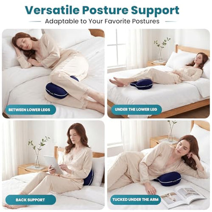Knee Pillow for Side Sleepers - Smooth Spine Alignment Pillow, Memory Foam Knee Pillows for Back Hip Pain, Spine Aligning, Sciatica, Surgery Recovery (Blue+Grey 2 Cover, Without an Elastic Band) - color: Blue+grey 2 Cover