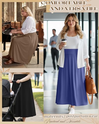 3 Pack Women's Plus Size Maxi Skirts - color: Black, Coffee, Haze Blue, size: XX-Large