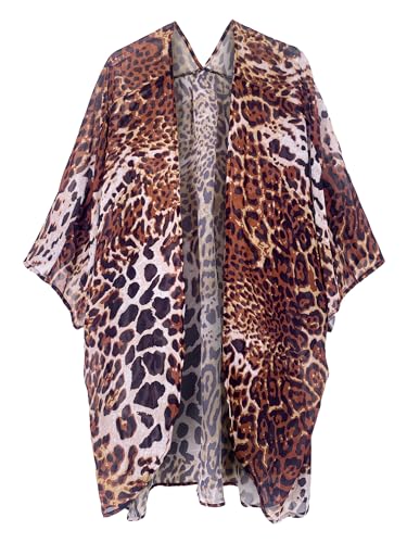 Moss Rose Women's Beach Kimono Coverup Sheer Chiffon Open Front Cover Ups - color: Leopard Print