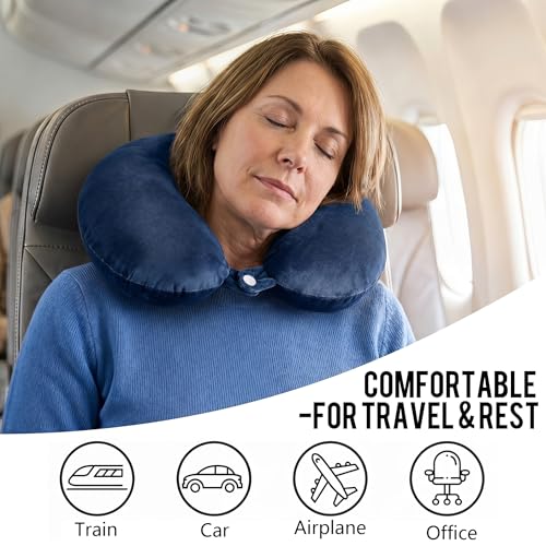 Travel Neck Pillow for Airplane with Pure Memory Foam(Dark Blue) - color: Dark Blue