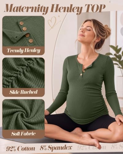 Huukeay 3 Pack Womens Maternity Long Sleeve Shirts - color: Army Green, Coffee, Black, size: Small