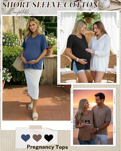 Ficerd 3 Pack Women's Maternity Shirts - color: Black, Coffee, Hazy Blue, size: Medium