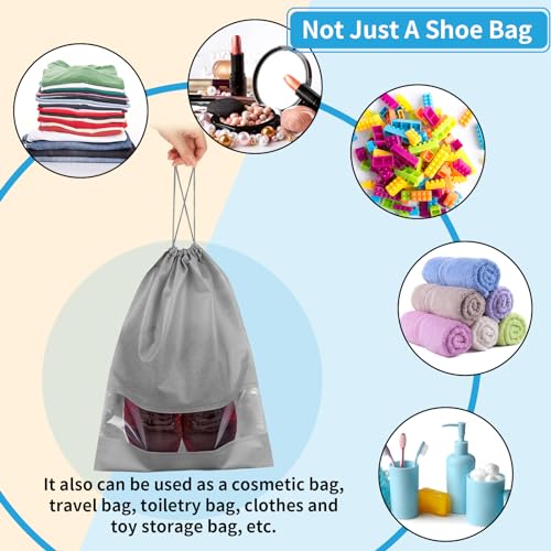 Grey Travel Shoe Bags - 10 Pcs Non-Woven Packing Bags with Clear Window - color: Grey, style: 10 Pack