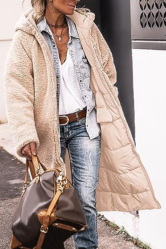 PRETTYGARDEN Women's Winter Fleece Warm Long Coats - color: Beige, size: Medium